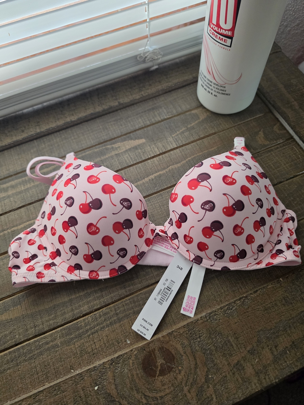 PINK Victoria's Secret Light Pink Bra with Red & Dark Pink Cherry Print